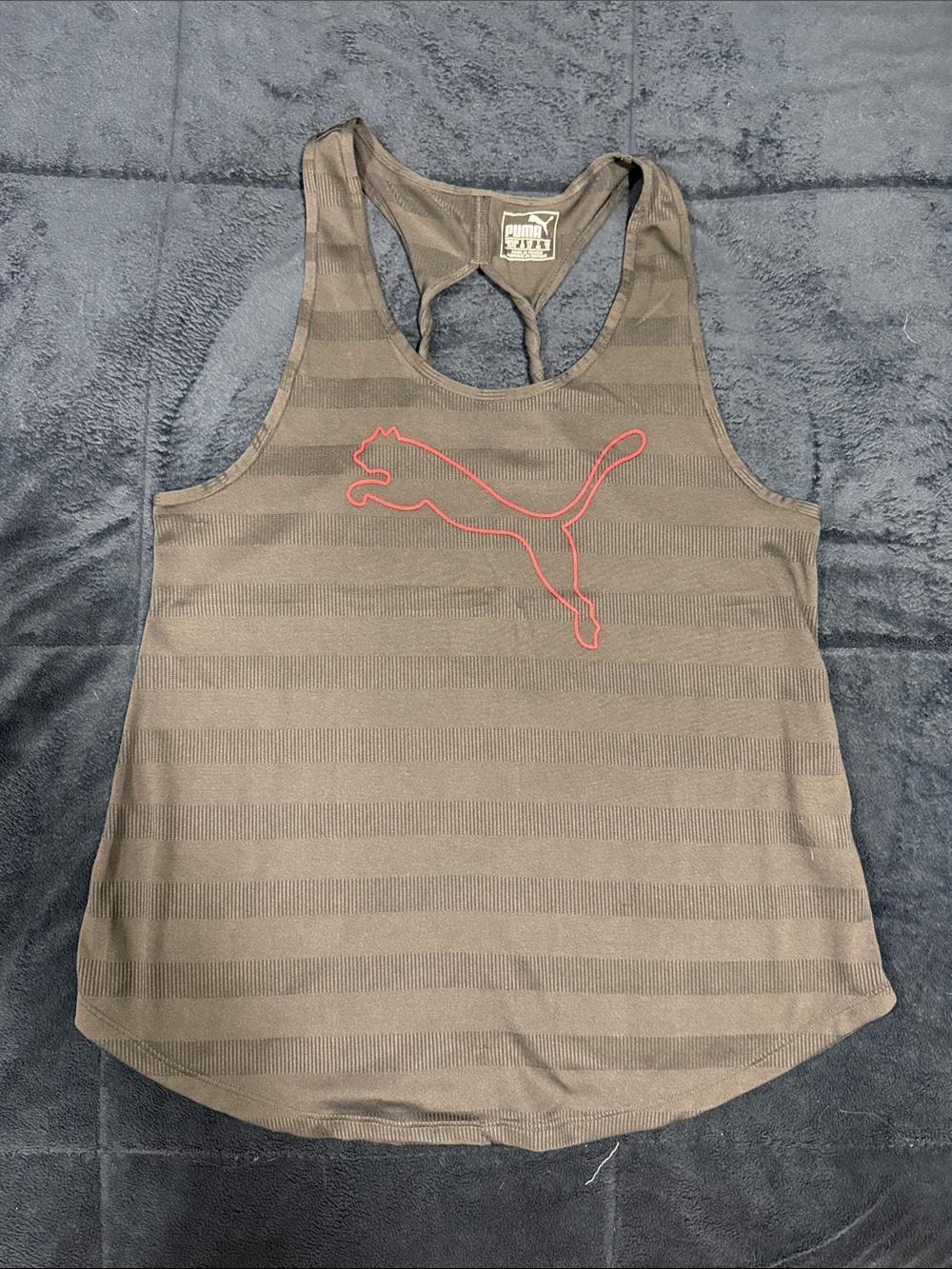 Puma Charcoal Gray Stripped Racerback Tank with Pink Puma Logo